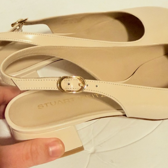 Stuart Weitzman Tia 75 Slingback Pumps Liquid Metallic Nude - Picture 6 of 10